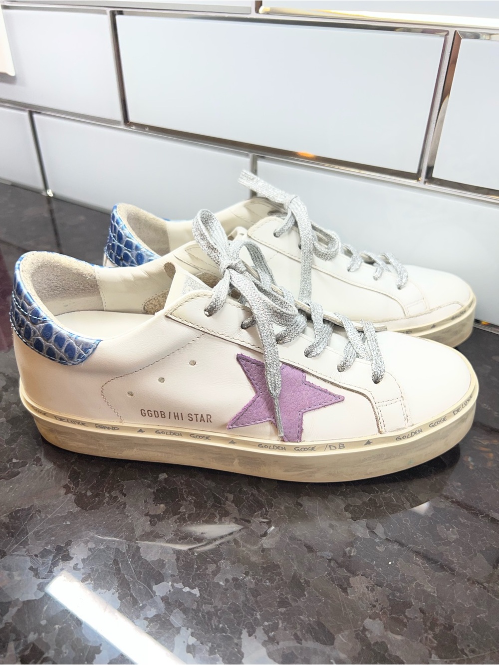 Authentic Golden Goose Hi Star Sneakers EU 38 / US 8 – Purple Star – Authenticat